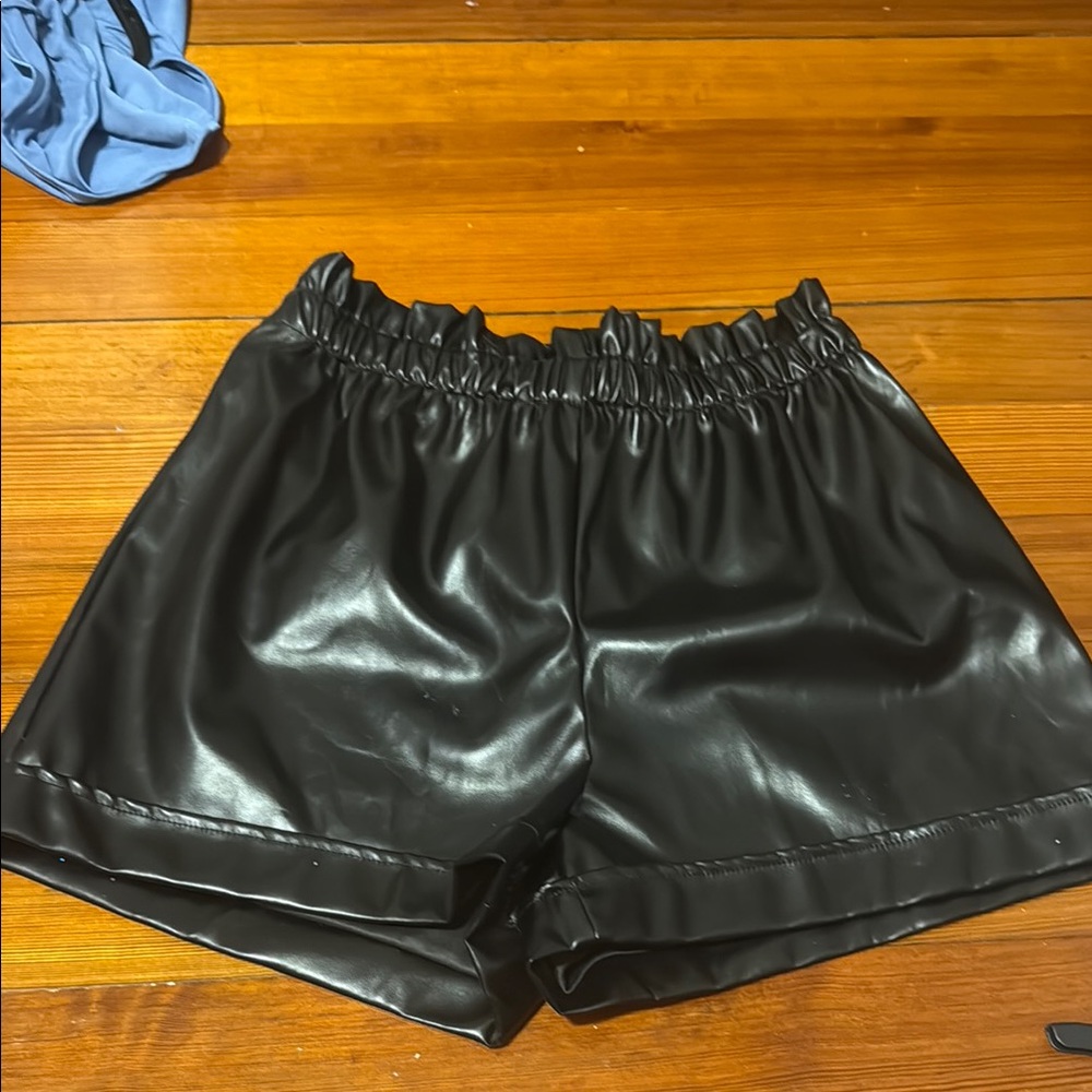 High Waist Black Faux Leather Shorts
